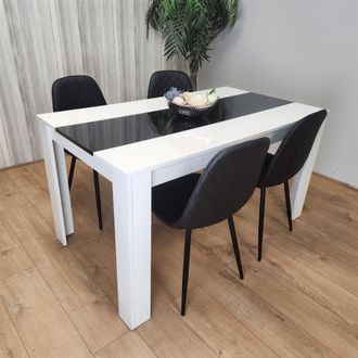 Kosy Koala Modern Dining Table Set With 4 Black Gem Pattern Chairs Dining Room Furniture in White