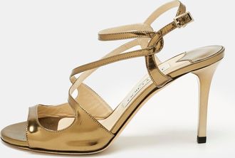 Jimmy Choo London Gold Leather Paxton Ankle Strap Sandals