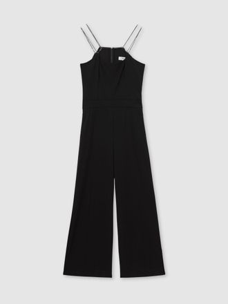 Reiss Black Chain-strap Wide-leg Jumpsuit, 10