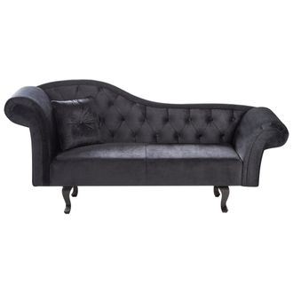 Beliani Beliani - Chaise Longue Retro Tapizado En Terciopelo Negro Acolchado Versi&oacute;n Izquierda Con Coj&iacute;n Lattes Ii