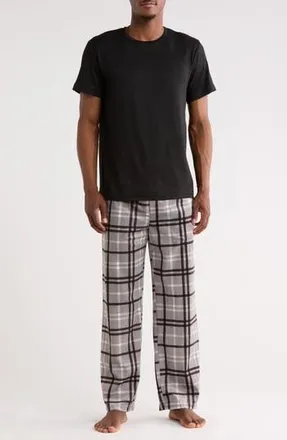 Geoffrey Beene Crewneck T-Shirt & Plaid Pajama Pants Set in Grey at Nordstrom Rack, Size X-Large
