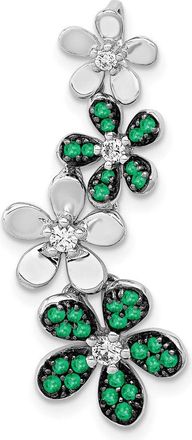 Diamond2Deal 14k White Gold Diamond and Emerald 4 Flowers Pendant