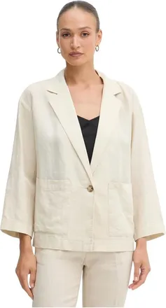 Benetton Linnen Enkelrijig Blazer - Dames - Jassen - Beige - Maat: 2XL Linnen