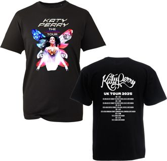 Generic Katy Pretty Concert Perry The Lifetime UK Tour 2025 Concert T-Shirt with Front Graphic Print and UK Tour Dates Back Print Music Fan Merchandise (Black