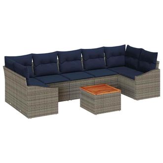 vidaXL Conjunto De Sof&aacute;s De Jard&iacute;n 8 Pcs Gris Y Azul Marino Vidaxl