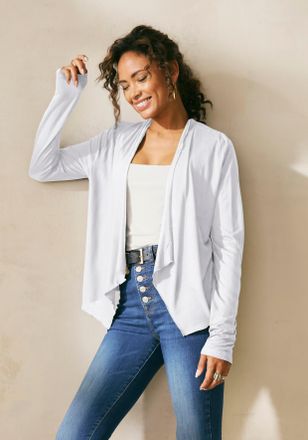 Lascana Shirtjacke LASCANA, Damen, Gr. 32/34, weiss (wei&szlig;), Jersey, Obermaterial: 100% Viskose, normal h&uuml;ftlang, ohne Ausschnitt, Shirts Shirtjacke, in offene