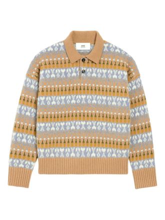 Ami Holiday Capsule fair isle-knit polo sweater - unisex - Wool/Polyamide - L - Neutrals
