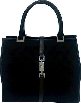 Gucci Black Canvas Leather Handbag Tote Bag (Pre-Owned)