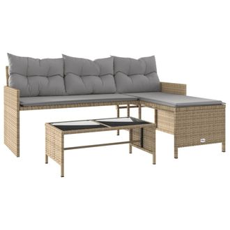 vidaXL Vidaxl - Sof&aacute; De Jard&iacute;n En Forma De L Con Mesa Y Cojines Rat&aacute;n Pe Beige