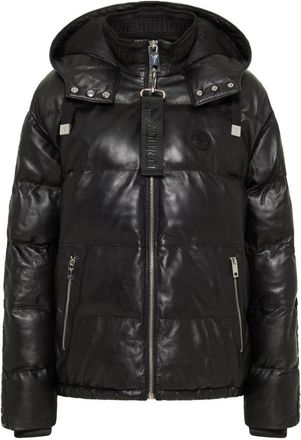 Carlo Colucci Wattierte Lederjacke - Dames - Leren en Su&egrave;de Jassen - Zwart - L - Leer - Jassen