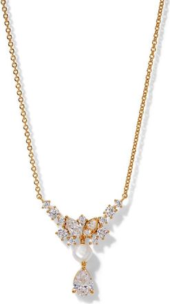Nadri Ravish Cubic Zirconia & Genuine Pearl Frontal Necklace in Gold at Nordstrom