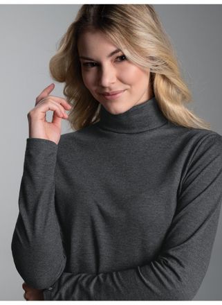 Trigema Rollkragenshirt TRIGEMA TRIGEMA Rollkragenshirt, Damen, Gr. XL, grau (anthrazit, melange), Feinstrick, 95% Baumwolle, 5% Elastan, Basic, normal, ohne 