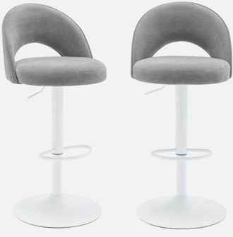 Sweeek Taburete De Bar Ajustable De Metal Y Tela Con Base Blanca, Set De 2