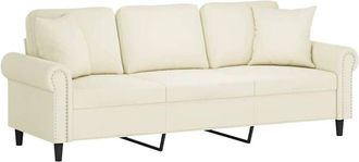 vidaXL Divano a 3 Posti con Cuscini Crema 180 cm in Velluto vidaXL