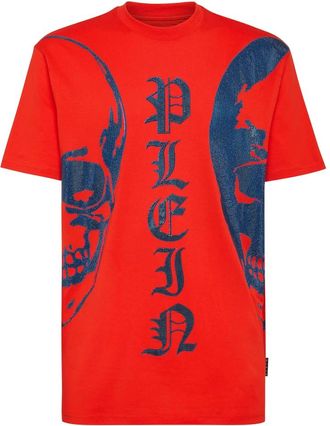 Philipp Plein T-shirt Ronde Hals SS met Kristallen - Heren - T-shirts - Rood - 2XL - Katoen - Tops