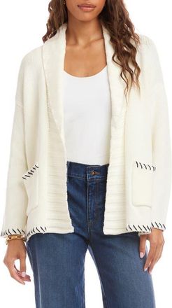 Karen Kane Contrast Stitch Open Front Cardigan in Off White W/Navy at Nordstrom, Size X-Small