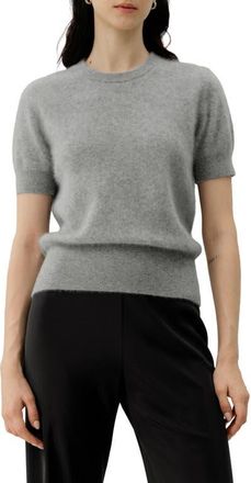 LilySilk Brushed Cashmere Short-Sleeve Sweater in Foggy at Nordstrom, Size X-Large