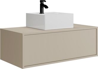 Vente-Unique Mueble de baño flotante beige con lavabo cuadrado simple - 94 cm - TEANA II