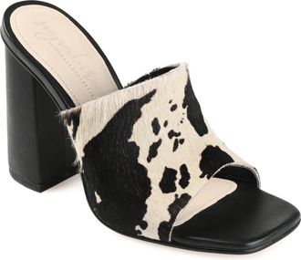 Journee Collection Journee Signature Womens Genuine Leather Deena Slip On Block Heel Open Square Toe Sandals