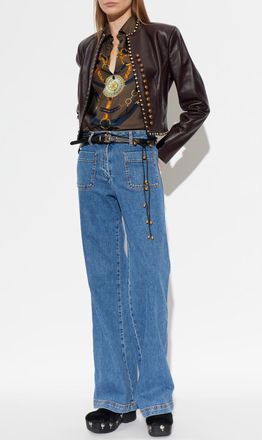 Etro Leather Jacket With Studs, Womens, Burgundy