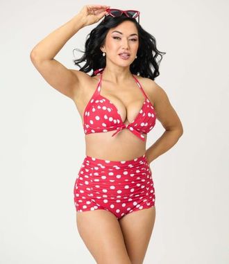 Unique Vintage Monroe Halter Bikini Top in Red & White Polka Dot Print at Nordstrom, Size X-Large