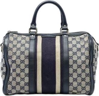 Gucci Pre-owned Canvas Satchel - Dames - Vintage Handtas - Blauw - ONE Size - Leer - Vintage