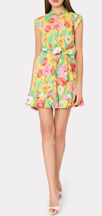 Milly Joan Tulip Rosette Pleated Dress In Yellow