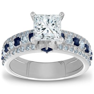 Pompeii3 2 3/4ct Princess Cut & Sapphire Diamond Engagement Ring White Gold Lab Grown