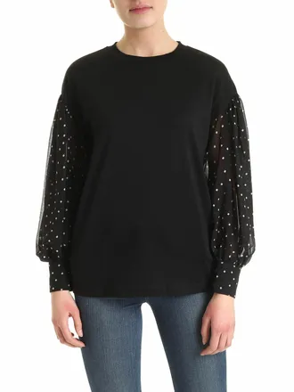 DKNY White check on the sleeves blouse in black