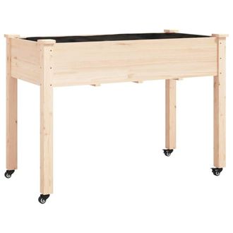 Berkfield Home Wheeled Planter with Liner 118x59x80 cm Solid Wood Fir in Brown | Size: 118 x 59 x 80 cm
