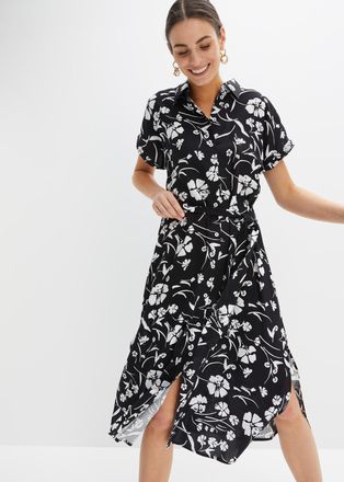 Bonprix Blusenkleid BONPRIX, Damen, Gr. 36, N-Gr, schwarz, wei&szlig; floral, Web, Obermaterial: 100% Viskose, loose fit, Kleider Blusenkleid, feminin geschnitten, 
