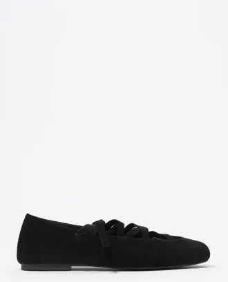 Bimba & Lola Split Leather Ballerina in Black at Nordstrom, Size 38