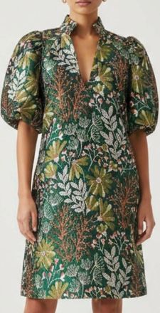 THML Clothing Meredith Puff Sleeve Dress In Green Multi