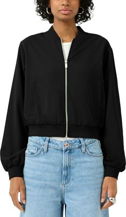 QS by s.Oliver Bomberjacke QS, Damen, Gr. XL (42), schwarz, Web, Obermaterial: 80% Polyester, 16% Viskose, 4% Elasthan, unifarben, l&auml;ssig geschnitten h&uuml;ftlang, Rundh