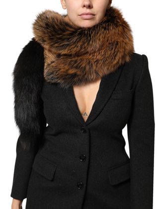 Dolce & Gabbana Womens Brown Red Fox Fur Neck Cashmere Warmer Scarf