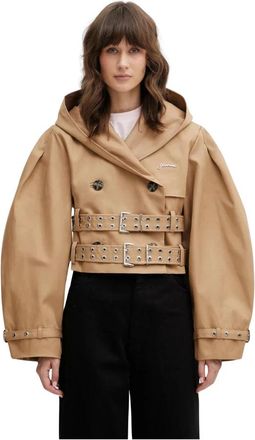 Ganni Bonded Cotton Short Trench Jacket - Dames - Zomerjassen - Beige - L - Katoen - Jassen