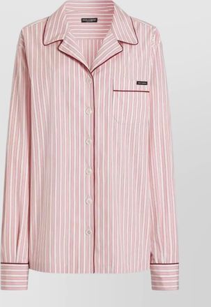 Dolce & Gabbana striped silk nylon top chest pocket long sleeves