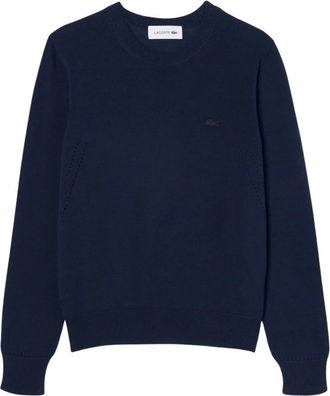 Lacoste 3D Gebreide Trui met Ronde Hals - Dames - Ronde hals truien - Blauw - M - Katoen - Truien & Vesten