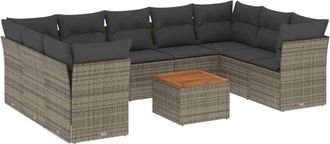 vidaXL Set De Sof&aacute;s De Jard&iacute;n 10 Pzas Con Cojines Rat&aacute;n Sint&eacute;tico Gris Vidaxl