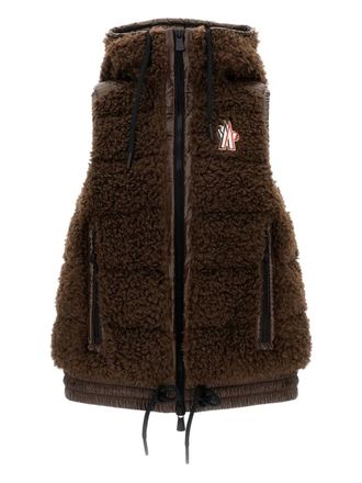 Moncler hooded fleece vest - women - Polyester - S - Brown