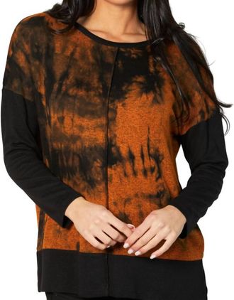 French Kyss Marble Wash Color Block Crew Top In Spice