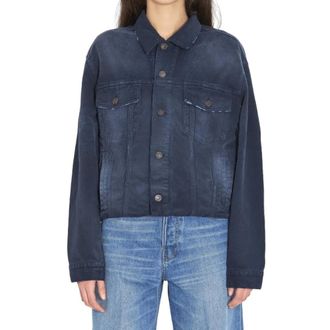 Balenciaga Jassen, Dames, Blauw, S, Denim, Denimjas met puntige kraag