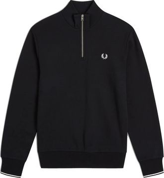 Fred Perry Half Zip Sweatshirt Zwart Gestreept Rugpand - Heren - Sweatshirts - Zwart - S - Katoen - Hoodies & sweatvesten