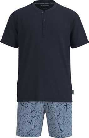 Tom Tailor Shorty TOM TAILOR, Damen, Gr. 48, blau, mittel, allover, Single Jersey, Obermaterial: 100% Baumwolle, Homewear-Sets Shorty