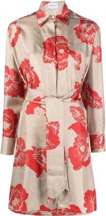 Ferragamo Floral Print Belted Shirt Dress