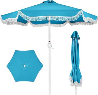 Best Choice Products Best Choice 9ft Fringe Market Umbrella - Boho Patio Sunshade w/ Tilt, UPF50+, Steel Pole for Table, Pool, Deck