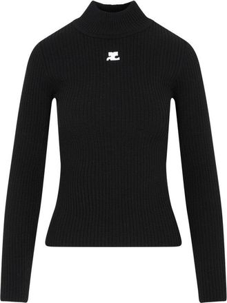 Courrèges Black Roll Neck Ribbed Jumper