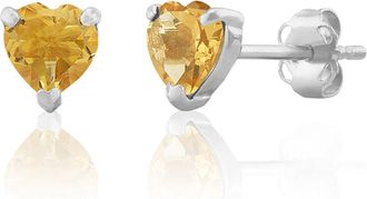 MAX + STONE 14K White or Yellow Gold 3 Prong Heart Shape Gemstone Stud Earrings