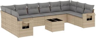 vidaXL Set De Sof&aacute;s De Jard&iacute;n 11pzas Con Cojines Rat&aacute;n Sint&eacute;tico Beige Vidaxl
