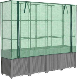 vidaXL Raised Bed with Greenhouse Cover Rattan Look 160x40x153 cm Vidaxl